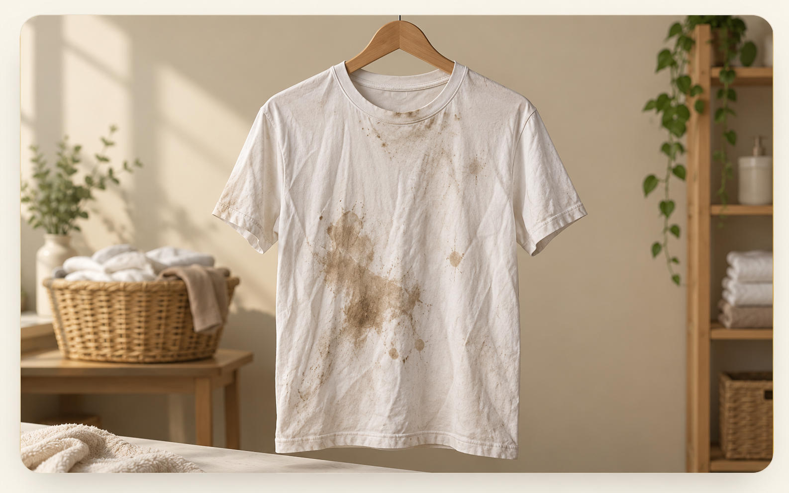 Camisa manchada y opaca antes del servicio de lavandería